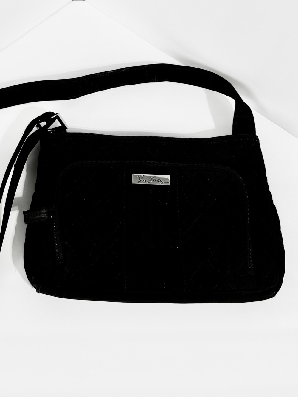 Vera Bradley Quilted Black Shoulder / Crossbody Bag with Metal Logo Plate